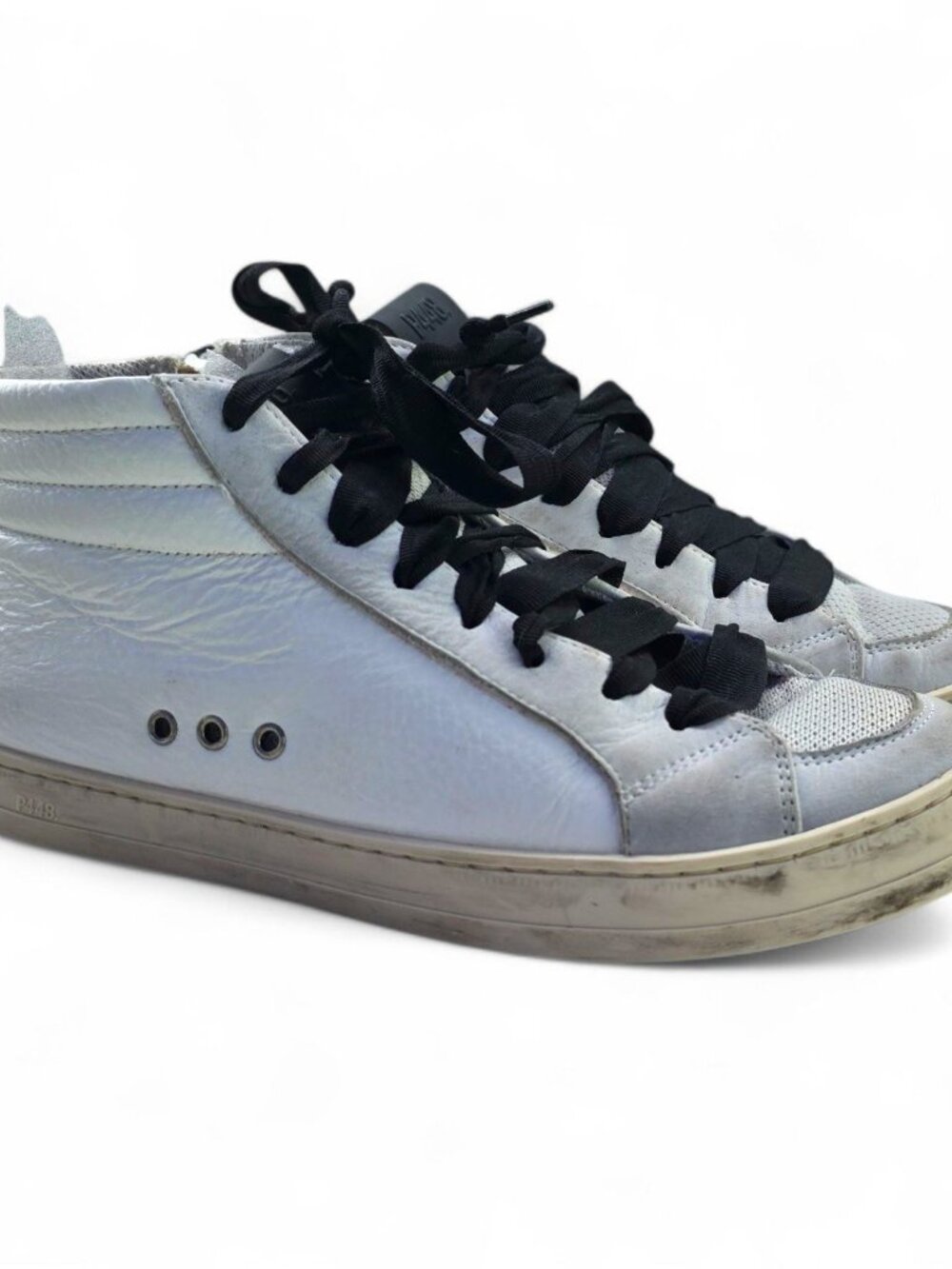 P448 Womens High Top Sneakers White Leather Black Laces Size 37 (US 7)